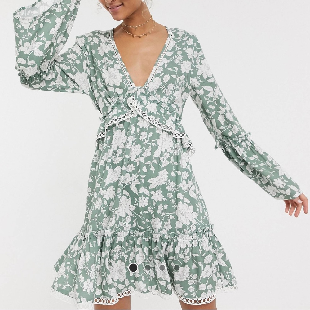ASOS Fluted Sleeve Open Back Skater Mini Dress